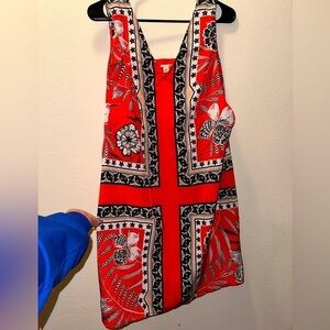 Halogen women’s sheer sleeveless boho floral shift bright orange dress XS